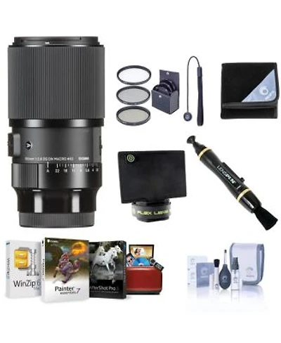 Sigma 105mm F 2.8 Dg Dn Art Macro Lens For Sony E Bundle With Mac Software Kit 62mm Filter Kit Lens Wrap Lens Shade Cleaner Cleaning Kit Lens