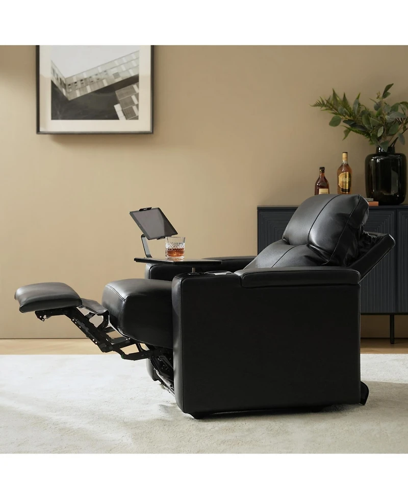 Modern Lothaire Genuine Leather Power Recliner with Adjustable Headrest