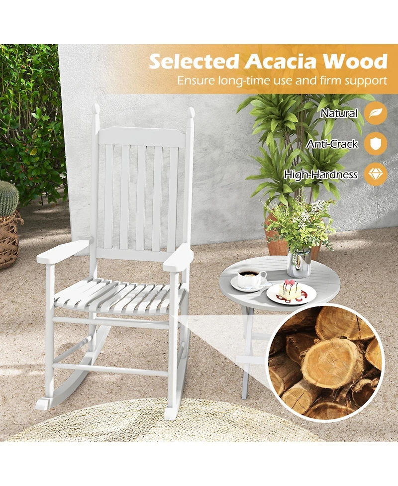 Weather-Resistant Acacia Rocking Chair – Outdoor High-Back Rocker with Ergonomic Design and Solid Base