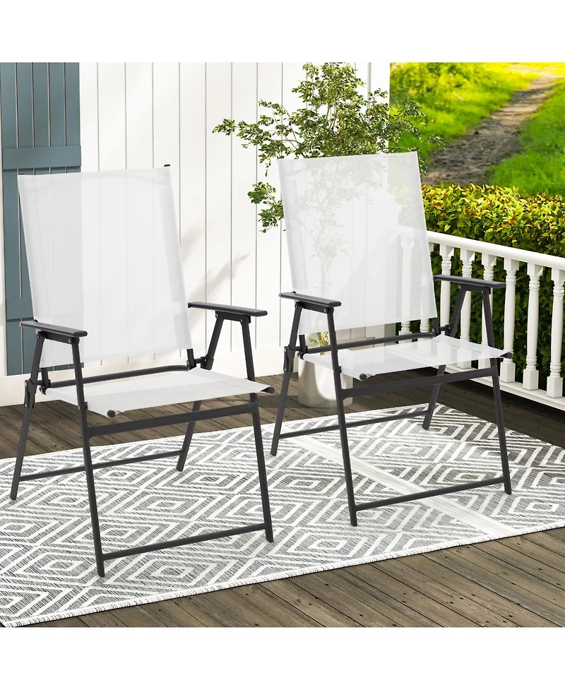 2 Pieces Patio Folding Chairs with Armrests for Deck Garden Yard