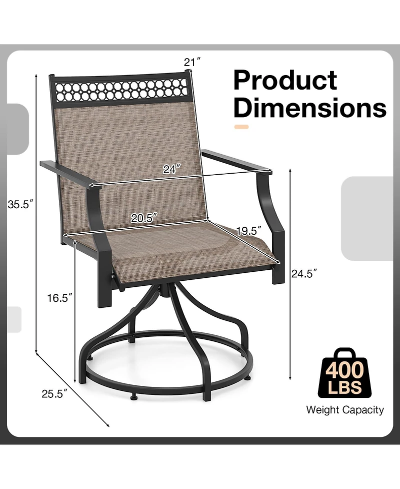 Patio Swivel Dining Chairs Set of 2 with Heavy-duty Metal Frame and Armrests