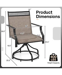 Patio Swivel Dining Chairs Set of 2 with Heavy-duty Metal Frame and Armrests