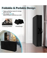 Folding Gymnastics Mat with Carry Handles and Sweatproof Detachable Pu Leather Cover-Black