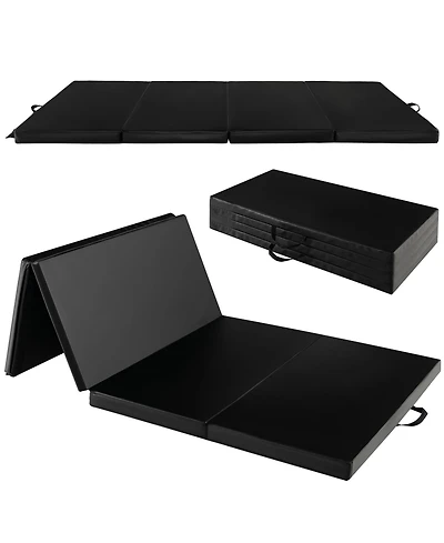 Folding Gymnastics Mat with Carry Handles and Sweatproof Detachable Pu Leather Cover-Black