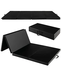 Folding Gymnastics Mat with Carry Handles and Sweatproof Detachable Pu Leather Cover-Black
