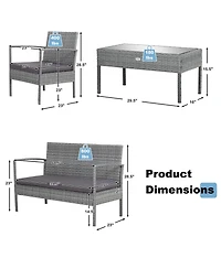 4 Pcs Outdoor Rattan Furniture Set Patio Conversation Sofa Set