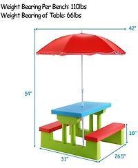4 Seat Kids Picnic Table w/Umbrella Garden Yard