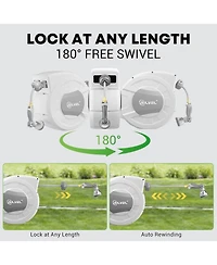 Silvel Retractable Garden Hose Reel, 1/2 in x ft Wall Mounted Garden Hose Reel, with 10 Pattern Nozzle, Any Length Lock, Slow Return System