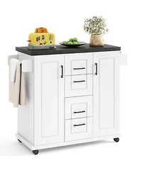 Rolling Kitchen Island Cart on Wheels with Storage Cabinets