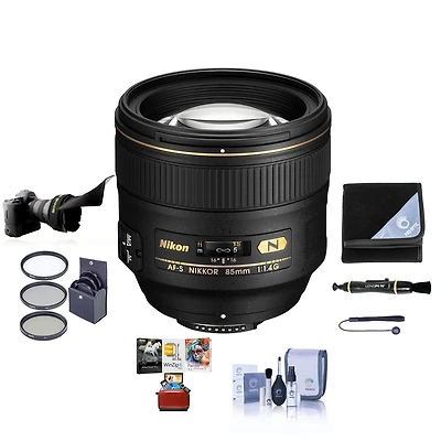 Nikon Nikon 85mm f/1.4G If Af-s Nikkor Lens - Bundle with 77mm Filter Kit, Flex Lens Shade - Lens Wrap (15x15) - Cleaning Kit