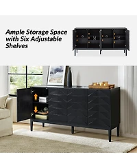Dennis Mid-Century Modern 63"Wide 4 Door Sideboard with Adjustable Shelves