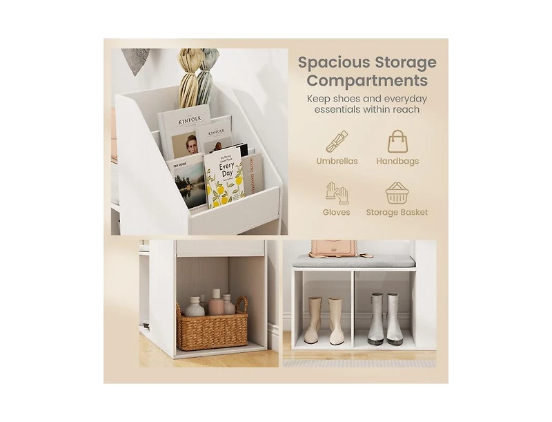 Shoe Bench with 6 Storage Compartments – Removable Seat Pad for Comfort and Entryway Organization