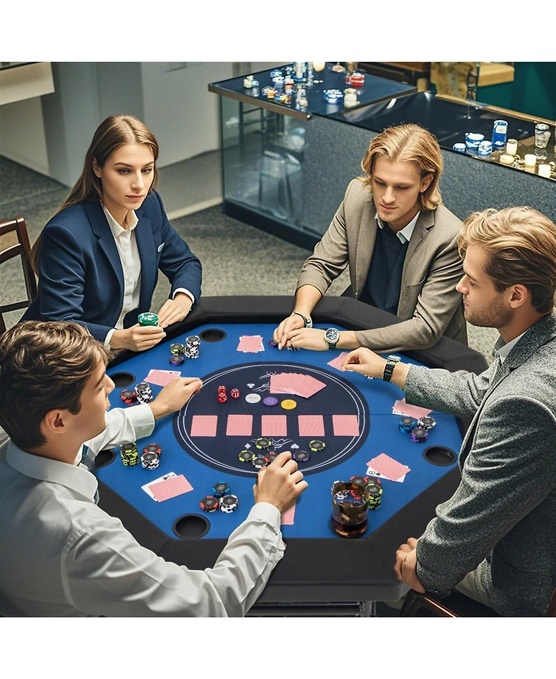 Foldable Poker Table with Padded Rails and Cup Holders
