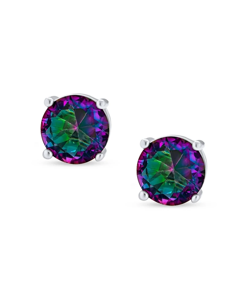 Bling Jewelry Set of 2 Round & Square Mystic Rainbow Cz Stud Earrings Sterling Silver