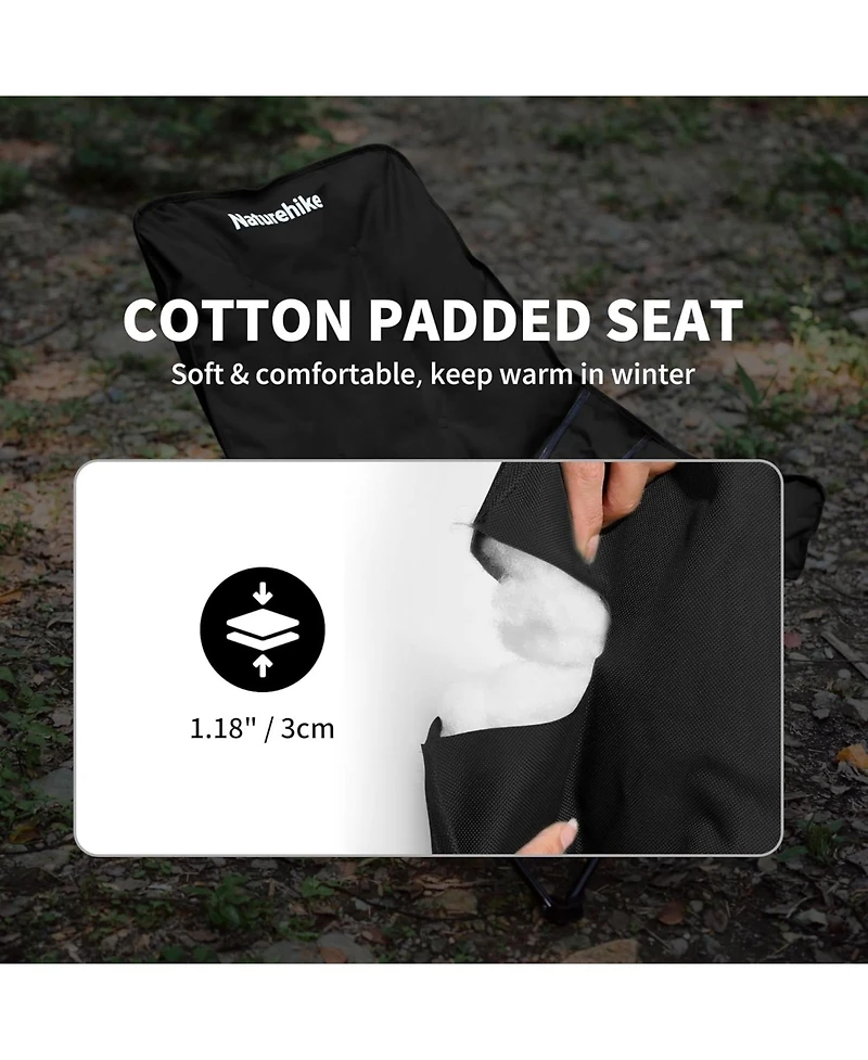 Naturehike Seastar Padded Camping Chair, Oversized 2-Position Adjustable Folding Portable Camp Chair with Side Pocket & Carry Bag