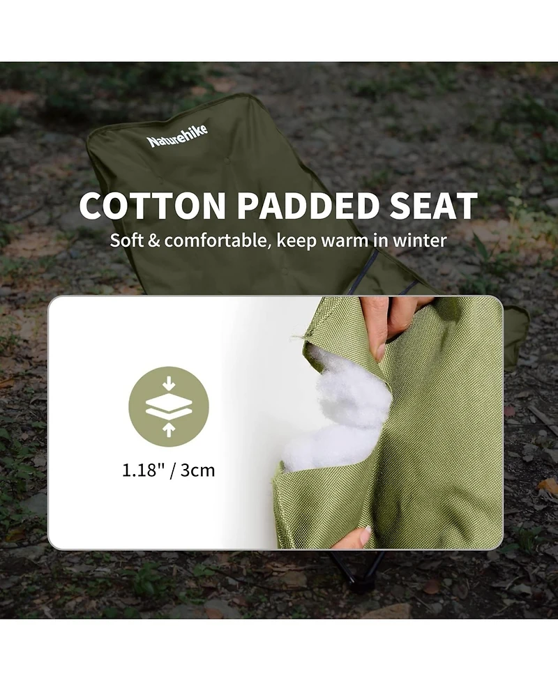 Naturehike Seastar Padded Camping Chair, Oversized 2-Position Adjustable Folding Chair, Portable Camp Chair with Side Pocket & Carry Bag