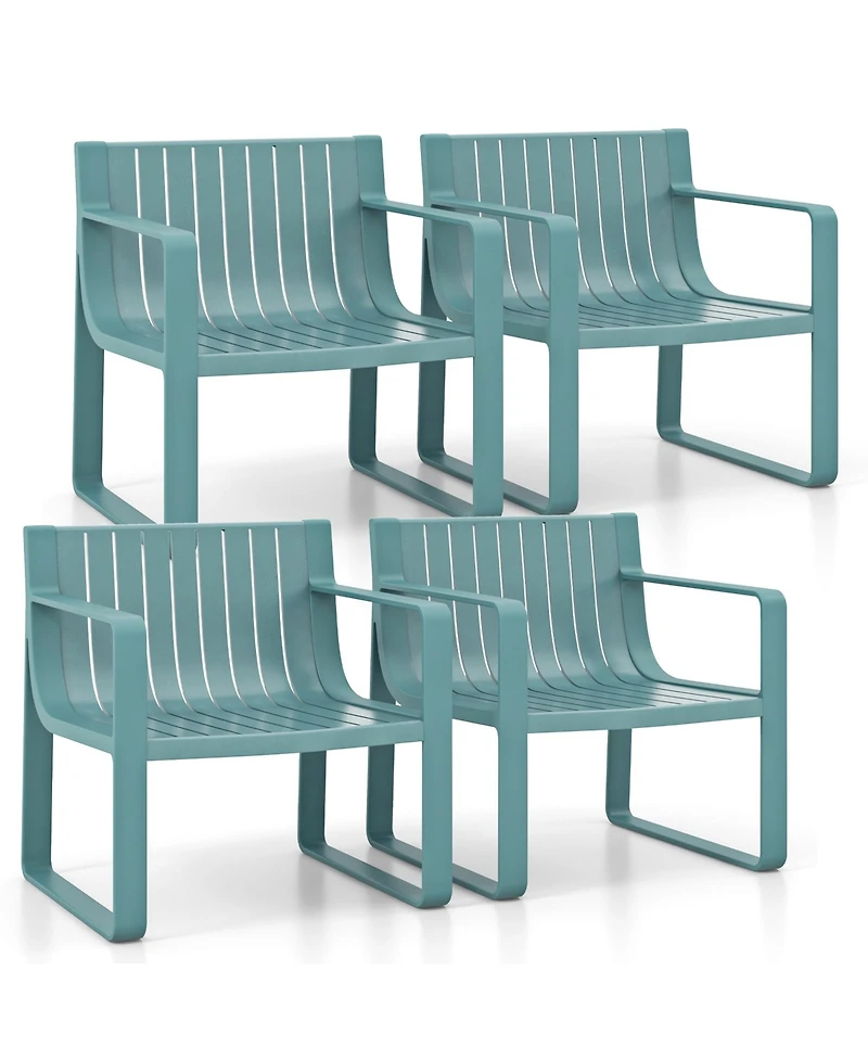 Patio Chairs Set of 4 Weather-resistant Plastic Outdoor Armchairs