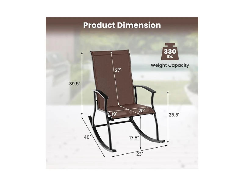 2 Pieces Outdoor Rocking Chairs with Breathable Backrest