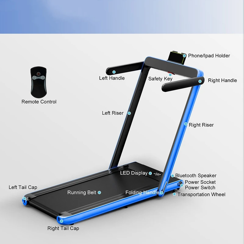 2.25HP 2 1 Folding Treadmill with App Speaker Remote Control