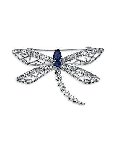 Bling Jewelry Sapphire Blue Cz Butterfly Dragonfly Brooch Pin Silver Plated