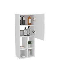 Wall-Mounted Bathroom Cabinet with Door and 4 Open Shelves, White Finish
