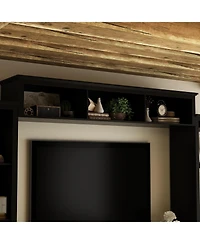 Grey Tv stand with top, left and right cabinets, multi-purpose media wooden console, entertainment center tempered glass