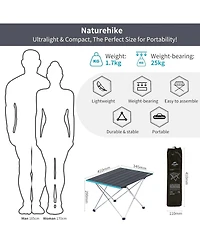 Naturehike FT08 Portable Camping Table, Ultralight Aluminum Folding Beach Table with Carry Bag for Outdoor Cooking, Picnic, Camp, Boat, Travel