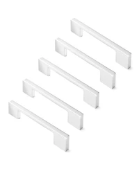 Cauldham 5 Pack Solid Kitchen Cabinet Pulls Handles (3-5/8" Hole Centers) - Modern Thin Profile Drawer/Door Hardware - Style M255 - Polished Chrome