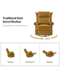 Paoletta Genuine Leather Manual Swivel Glider Recliner
