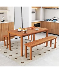 Patio Outdoor Solid Wood Dining Table with Umbrella Hole – Seats 6 for Backyard, Deck, or Garden