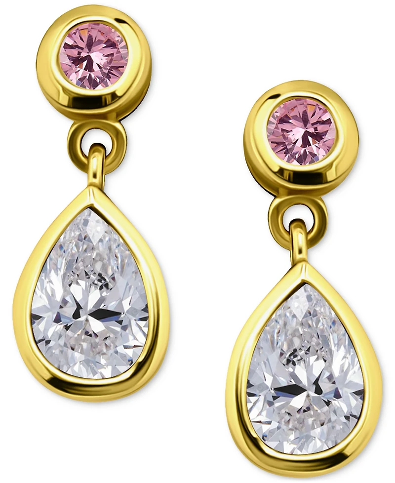 Giani Bernini Pink & White Cubic Zirconia Round & Pear Bezel Drop Earrings, Exclusively at Macy's