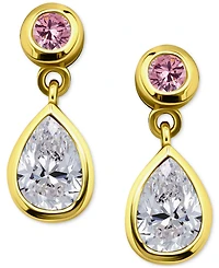 Giani Bernini Pink & White Cubic Zirconia Round & Pear Bezel Drop Earrings, Exclusively at Macy's