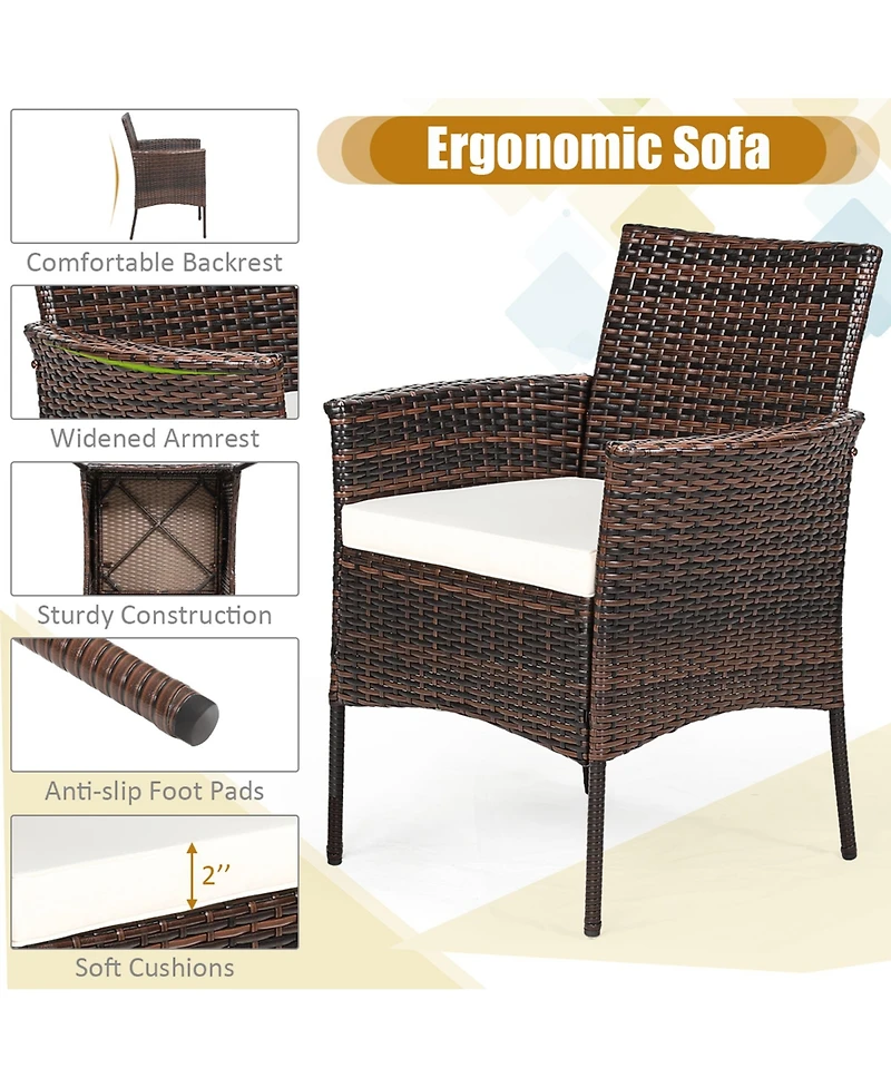Gymax 5PCS Rattan Patio Dining Table Set Outdoor Furniture Set w/ 4 Seat Cushions