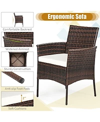 Gymax 5PCS Rattan Patio Dining Table Set Outdoor Furniture Set w/ 4 Seat Cushions