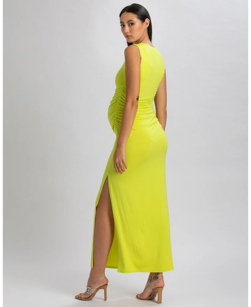 Pietro Brunelli Maternity Sleeveless Side-Ruched Blossom Maxi Split Dress