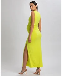 Pietro Brunelli Maternity Sleeveless Side-Ruched Blossom Maxi Split Dress