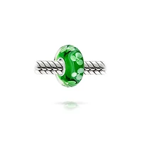 Bling Jewelry Set of 4 Green Floral Hibiscus Glass Charm Bead Silver for European Bracelet