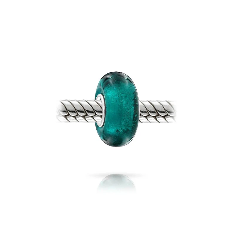 Bling Jewelry Set of 2 Translucent Solid Teal Blue Green Glass Charm Bead Sterling Silver Core