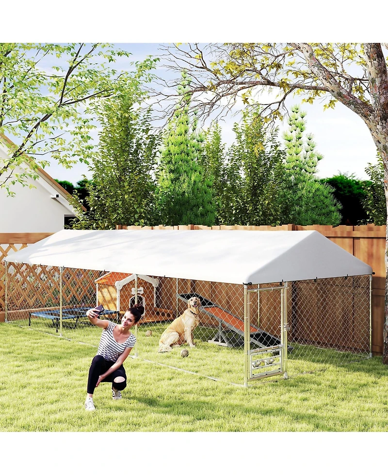PawHut Extra Large Outdoor Dog Kennel with Adjustable & Rotatable Bowl Rack