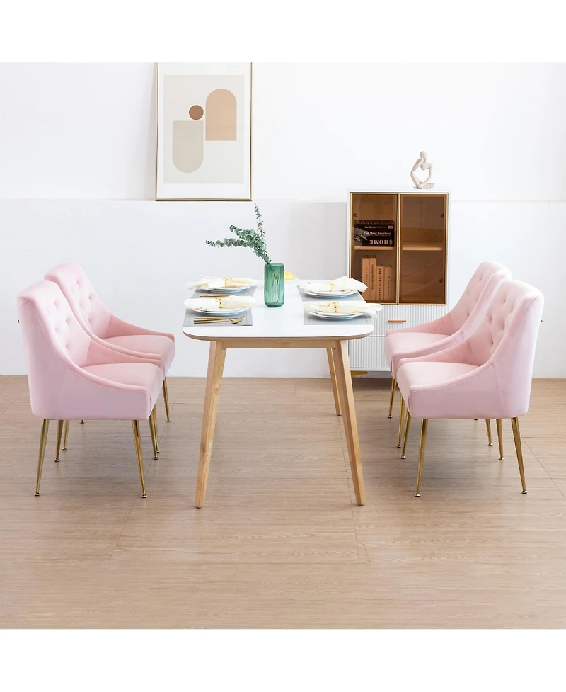 Dyhome Modern Velvet Upholstered Dining Chairs Set of 2, Mid Century Side with 5.12” Cushions and Back Pull Rod for Kitchen, Living Room