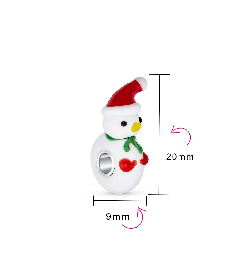 Bling Jewelry Set of 2 Christmas Charm Bead Snowman Murano Glass Silver for European Bracelet