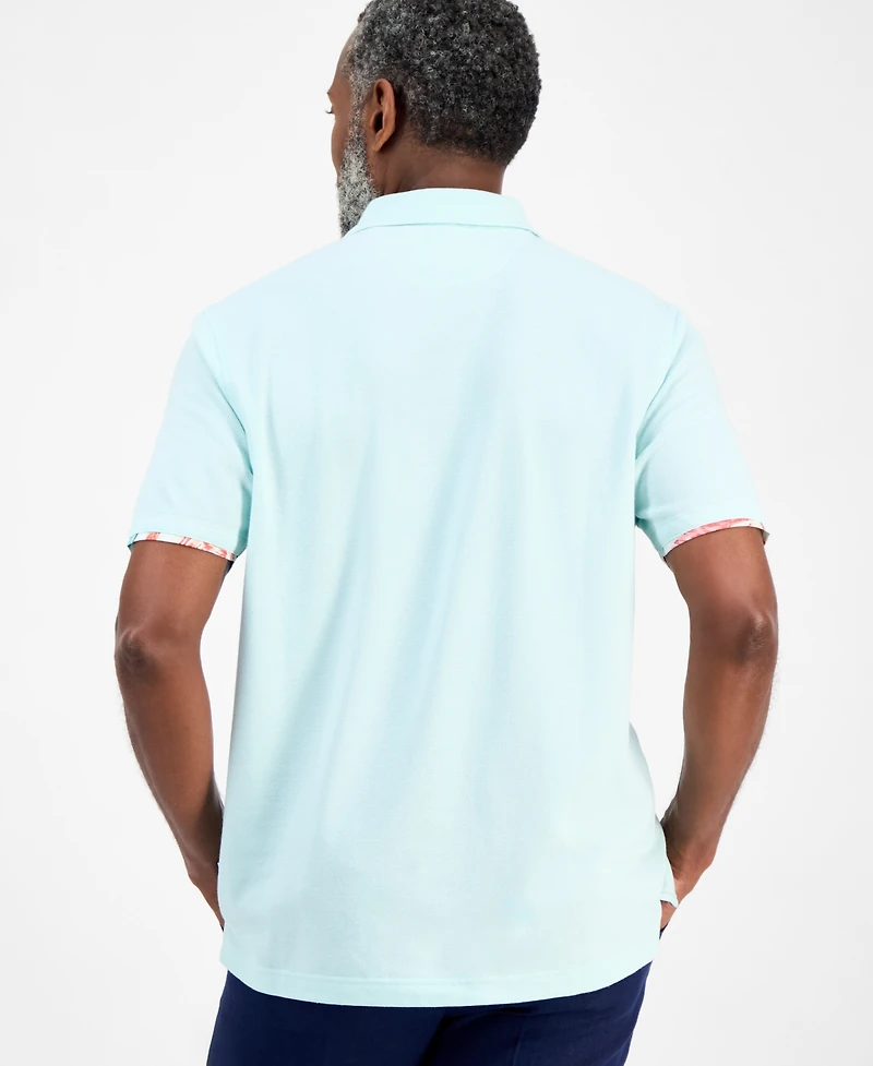 Club Room Men's Short Sleeve Printed-Trim Woven Performance Polo Shirt, Exclusively at Macy's