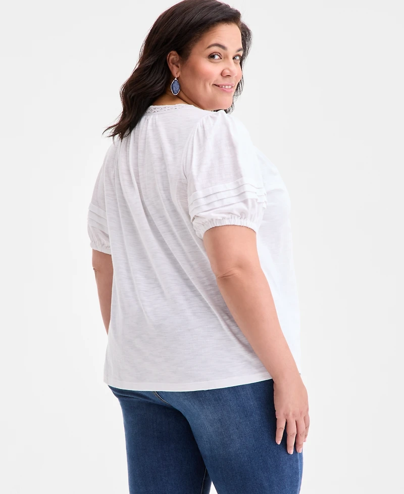 Style & Co Plus V-Neck Short-Sleeve Contrast-Trim Top, Exclusively at Macy's