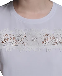 Karl Lagerfeld Paris Petite Short-Sleeve Cutout Knit Top