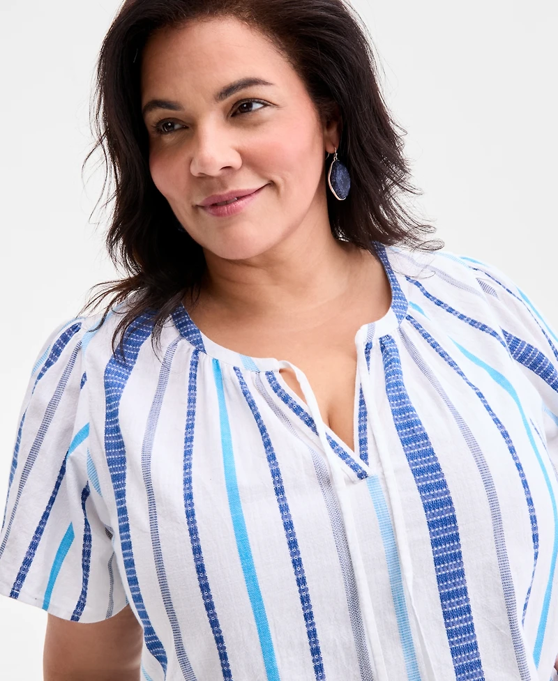 Style & Co Plus Size Printed Flutter-Sleeve Top, Exclusively at Macy's