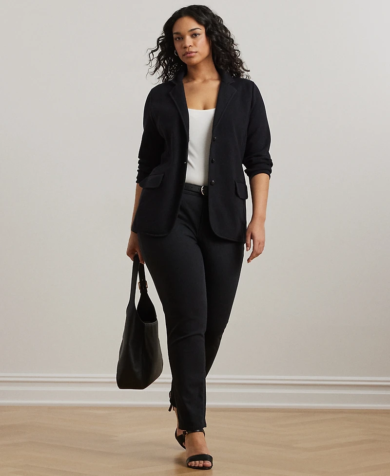 Lauren Ralph Women's Plus Combed Cotton Single-Breasted Blazer