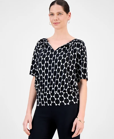 Jm Collection Petite Geo-Print Blouson Top, Exclusively at Macy's