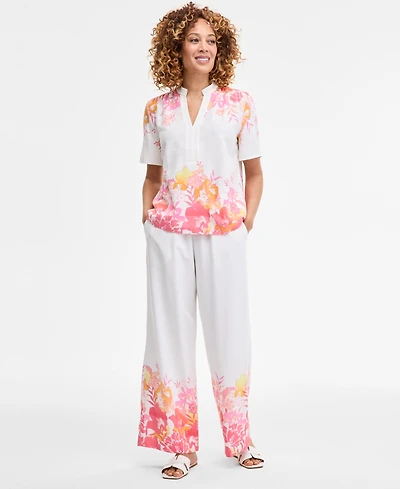 Jm Collection Women's Linen-Blend Printed Pants, Exclusively at Macy's
