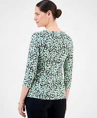 Jm Collection Women's Printed 3/4 Sleeve Scoop-Neck Jacquard Top