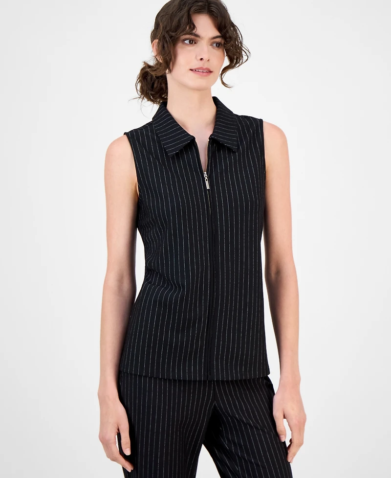 Anne Klein Women's Pinstriped Zip-Front Collared Vest